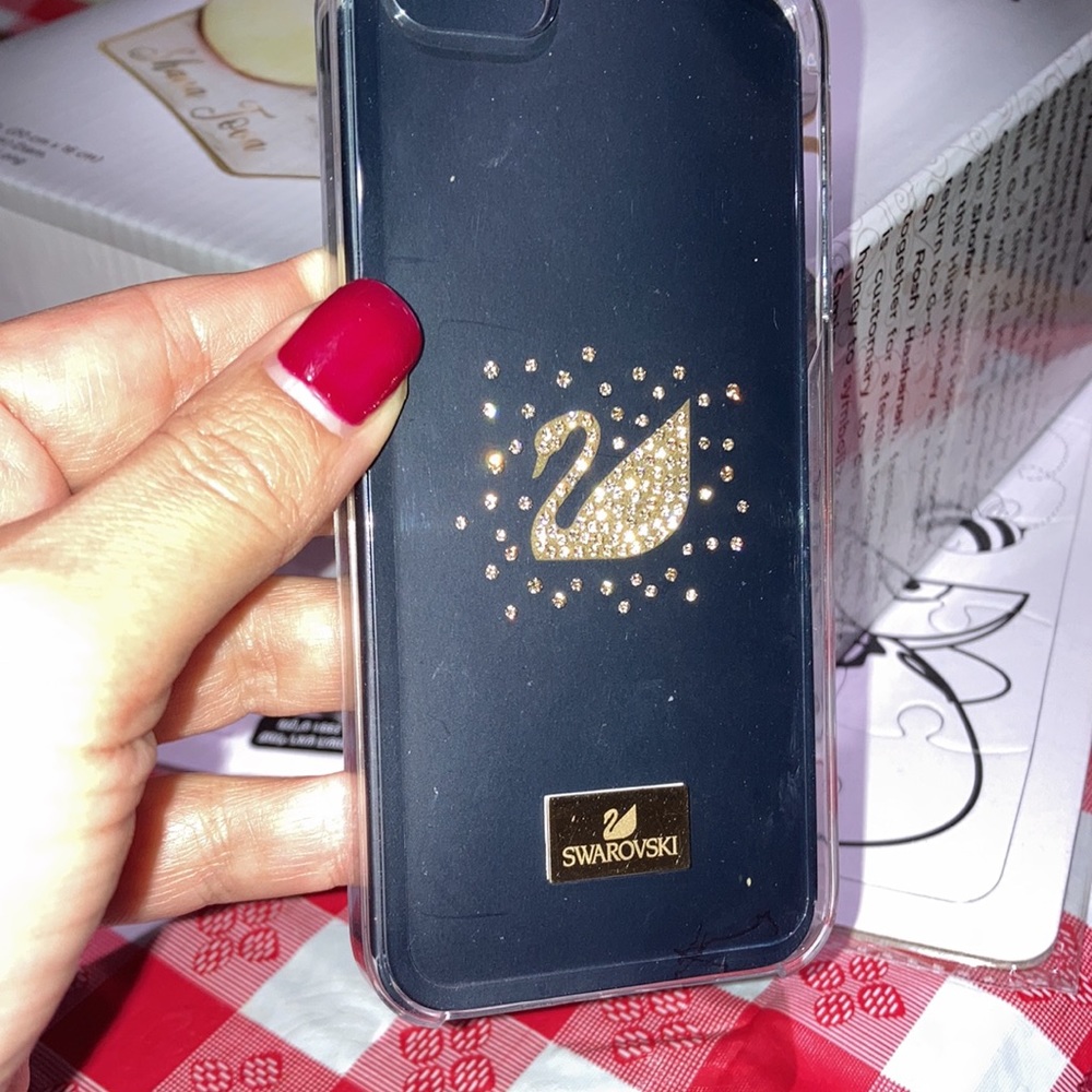 Swarovski Black Crystal Swan iPhone Case with Gold Accents